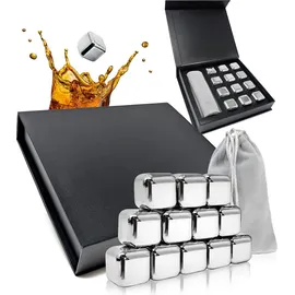 COM-FOUR com-four® Whisky Steine Geschenk-Set - 12x Edelstahl-Eiswürfel - Silber