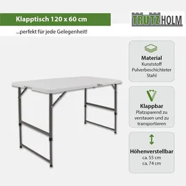 Trutzholm Campingtisch höhenverstellbar 120x60 cm Weiß/Grau