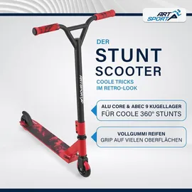 ArtSport Stunt Scooter Red Smoke - Trick Roller für Kinder & Jugendliche - Tretroller Rot Schwarz