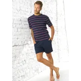 H.I.S. H.I.S Pyjama 1 Stück, 2 Schlafanzug mit garngefärbten Streifen, blau