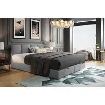 Trada Royal Boxspringbett 200x200 mit Bettkasten Bonell H3 mit Topper Grau - Grau