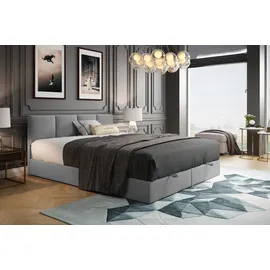 Trada Royal Boxspringbett 200x200 mit Bettkasten Bonell H3 mit Topper Grau - Grau