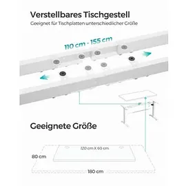 Songmics höhenverstellbares Schreibtischgestell weiß ohne Tischplatte, C-Fuß-Gestell weiß 110,0 - 155,0 x 60,0 cm