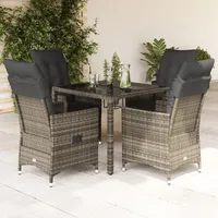 VidaXL 5-tlg. Garten-Essgruppe mit Kissen Grau Poly Rattan
