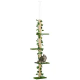 PawHut Kratzbaum, Katzenkratzbaum Deckenhoch, 202-242 cm, Kletterbaum, Katzenbaum Höhenverstellbar, Spielbaum mit Kippschutz, Jute, Grün+Gelb