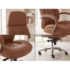 FineBuy Chefsessel Echtleder Beige