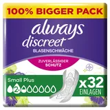 Always Discreet Inkontinenz-Slipeinlagen Damen, Small Plus (32 Binden) Big Pack, starker Schutz, den Sie kaum spüren