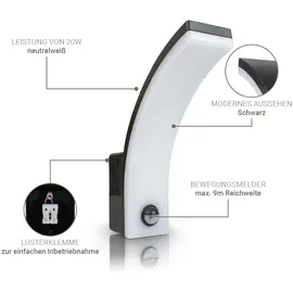 Longlife LED LED Wandleuchte 20 W anthrazit mit Bewegungsmelder IP65