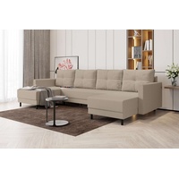 99rooms Wohnlandschaft Selena, U-Form, Eckcouch, Sofa, Sitzkomfort, mit Bettfunktion, mit Bettkasten, Modern Design beige