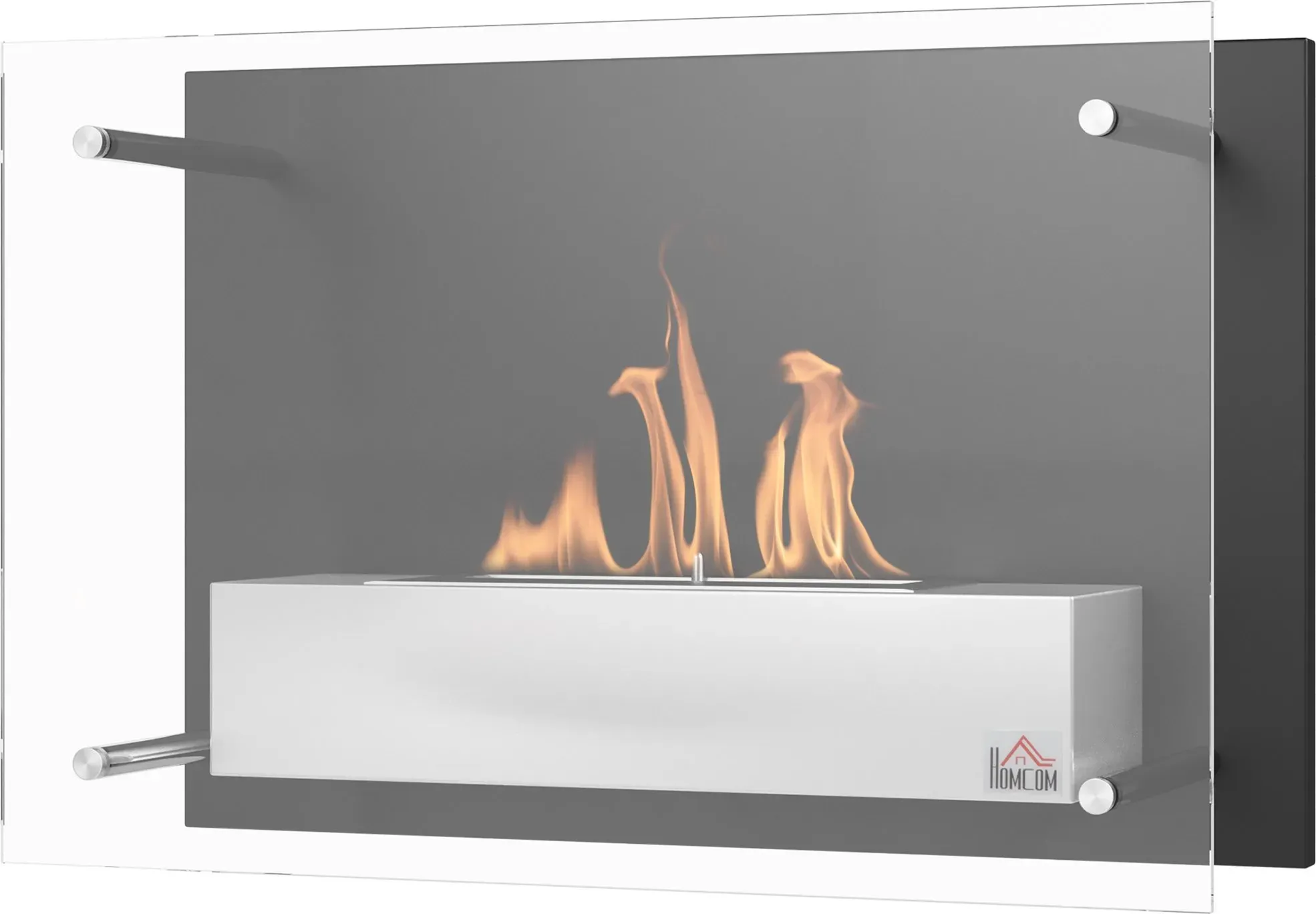 HOMCOM Wand-Bioethanol-Kamin zum Einbau mit 1,5 l Brenner, ca. 3 Stunden Brenndauer Maße: 60L x 22B x 40H cm Fläche: 20-25 m2 Edelstahl   Aosom