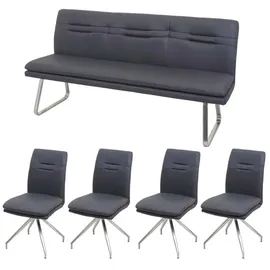 MCW Esszimmer-Set MCW-H70, Sitzgruppe Esszimmergruppe Esszimmergarnitur, Stoff/Textil Edelstahl gebürstet ~ dunkelgrau 180cm