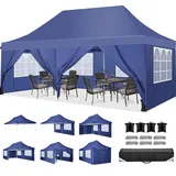 TOOLUCK Faltpavillon 3X6, Pavillon 3x6m Wasserdicht Stabil Winterfest, Faltbar Partyzelt mit 6 Seitenwänden & 4 Sandsack Pop up Gartenpavillon Anti-UV für Hochzeiten, Freien, Marineblau