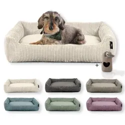 Rohrschneider Hundebett mit Gratis-Beigabe, waschbar, robuster Breit-Cordstoff beige