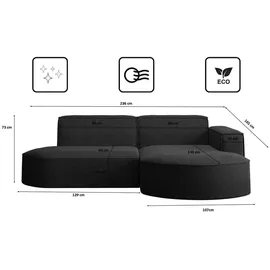 Kaiser Möbel Ecksofa, Sofa L form, Couch L form Modena L STUDIO stoff Schwarz Rechts