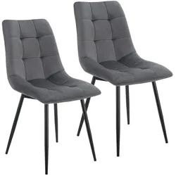 Juskys Esszimmerstühle Blanca 2er Set - Samt Stühle gepolstert - Stuhl Esszimmer & Küche Dunkelgrau