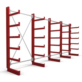 Stier Kragarmregal einseitig 4 Felder 5 Ebenen Stahl 5200x2000x500mm Feuerrot