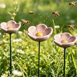 3 Stück Bienentränke Keramik Für Den Garten, Insektentränke Keramik, Bienenbar Wassertränke Mit Gartenstecker, Klein Vogeltränke Stehend – Ideal für Garten, Balkon, Terrasse (Rosa)