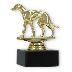 Pokal Kunststofffigur Windhund gold auf schwarzem Marmorsockel 11,6cm