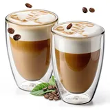 ElbFuchs® Latte Macchiato Gläser doppelwandig [2x 450ml, EXTRA Groß] Kristallklare Thermogläser doppelwandig | Ideal als Cappuccino Gläser | Kaffeegläser | Teegläser