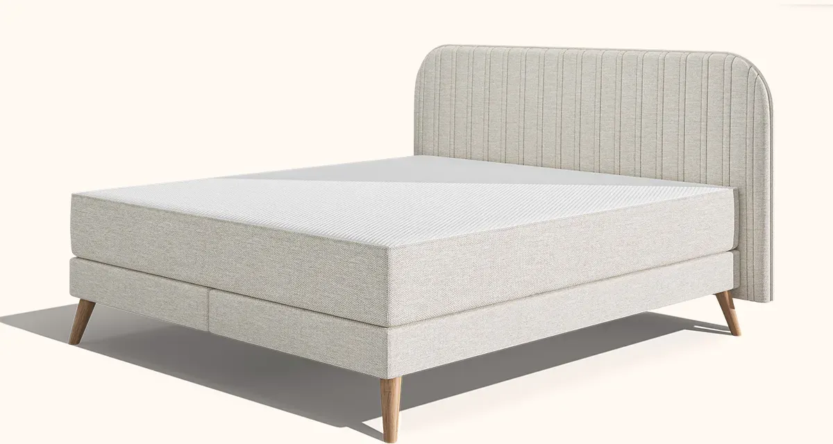 Emma Original Elite Boxspringbett – Beige - 160x200cm - Kopfteil Streifen - Metallfüße