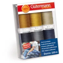 Gütermann creativ Nähfaden-Set mit 6 Spulen Profi-Jeansfaden Denim 100 m in den typischen Jeanssteppfarben