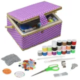 Große Nähbox mit Zubehör-Set, Nähkorb, Organizer mit Zubehör, Nähset für Erwachsene, lila Punkte