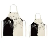 Danlai 2pcs Eltern- Und Kinderschürze, Niedliche Katze Gedruckte Küche Backbrösel Baumwollwäsche Künstler Schürze Für Erwachsene Und Kinder Kochen, Backen, Malerei