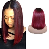 JcziJcx Lace Front Wig Human Hair Wigs For Black Women Ombre Bob Wig Human Hair 4x4 Lace Closure Wig Red Wig Straight Wig Brazilian Lace Perücke 1B99J Short Bob Wig 10 Zoll