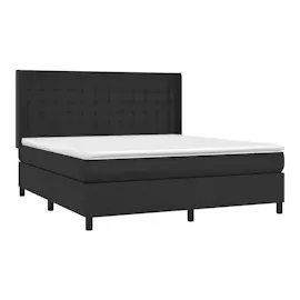 vidaXL Boxspringbett mit Matratze & LED Schwarz 160x200 cm Kunstleder