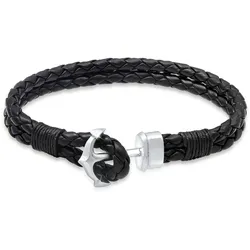 KUZZOI Herren Basic Anker Echtleder Geflochten 925 Silber 21 