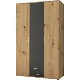 SchlafKONTOR Kleiderschrank MARBURG Schrank Garderobe mit Schubladen", braun Artisan Eiche Graphit - Vielseitiger Drehtürenschrank 3-türig für Ihr Schlafzimmer - 120 x 196 x 54 cm (B/H/T)