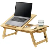 [en.casa] Bambus Laptoptisch Trysil 55 x 35 x 28 cm Notebooktisch für max. 17" Notebooks Lapdesk Betttisch mit Schublade Klappbar Höhenverstellbar