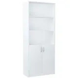 home collective Bücherregal mit 5 Ebenen und 2 Türen Mehrzweckschrank Haushaltsschrank, strapazierfähige Laminatplatte, 16 mm dick, mit 4 Einlegeböden, ideal für Schlafzimmer, Wohnzimmer, Flur Weiß