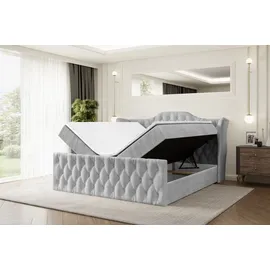 altdecor Boxspringbett VILA-Z, Polsterbett mit Kopfteil, Bettkasten, Fußteil - Mittelfest (H3) Matratze - 180x200 - Hellgrau Samt - Hellgrau