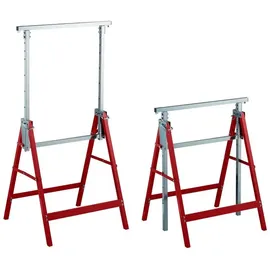 Relaxdays Klappbock, 2er Set, höhenverstellbar, bis 200 kg, klappbare Arbeitsböcke, Werkstatt, Stahl, rot/silber