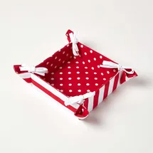 Homescapes Brotkorb Stoff Wendemuster Polka Dots rot – faltbar mit Wende-Design