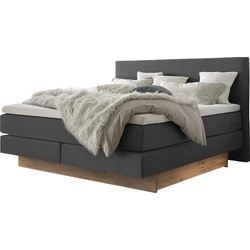 Boxspringbett HASENA "Denver", schwarz (anthrazit, wildeiche natur), B:188cm L:210cm, Komplettbetten, Boxspringbett, Boxspringbett, Sockel, zwei Bettkästen inkl. gedämpftem Selbsteinzug