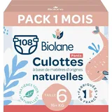 Biolane - Windelhöschen – Größe 6 (16 + kg) – kein Auslaufen für 12 Stunden – Pack 1 Monate – 108 Windeln – umweltfreundlich