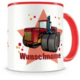 Samunshi® Kindertasse mit Namen Tasse Großer Traktor Personalisierte Tasse mit Namen Kinder Kinderbecher mit Namen Kindergarten rot 300ml