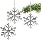 COM-FOUR com-four® 3X Hängedeko Schneeflocke - Dekofigur aus vernickeltem Aluminium - weihnachtliches und Elegantes Wohnaccessoire - Dekoration für die Winterzeit