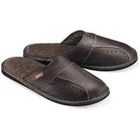 ESTRO Hausschuhe Herren Winter Warm - Hausschuhe Herren Leder Herrenhausschuhe Hausschuh Männer Pantoffeln Leder MZ01 (Braun, 41 EU) - 41 EU
