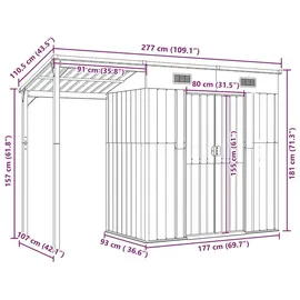 vidaXL Gartenhaus mit Schleppdach 2,77 x 1,10 m Braun
