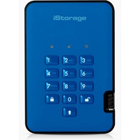 iStorage diskAshur2 HDD 2 TB Schwarz -  Sichere portable externe Festplatte - Passwortschutz, staub- und wasserbeständig, kompakt - Hardware-Verschlüsselung. USB 3.1 IS-DA2-256-2000-BE blau