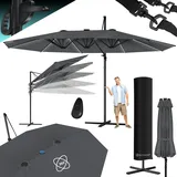 Kesser KESSER® Sonnenschirm Doppelsonnenschirm 4,6m x 2,7m Ampelschirm Abdeckung & Windsicherung mit Kurbel & Ständer Kurbelschirm Aluminium wasserabweisend Neigbar Kippbar 360° Drehbar