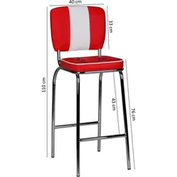FineBuy Barhocker American Diner Barstuhl 50er Jahre Retro Stuhl US Style Tresenstuhl