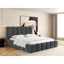 WFL GROUP Polsterbett 120x200 mit Bettkasten und Lattenrost – Grau Bett mit hohem Kopfteil, Boucle oder Samt Stoff - Modernes Doppelbett mit Stauraum – B... - Grau