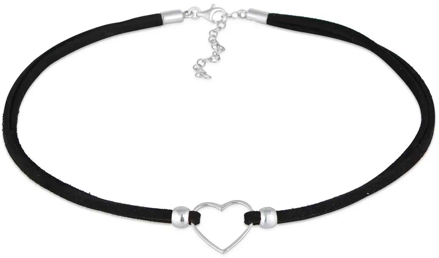 Elli Choker »Halskette Choker Herz Halsband Schwarz 925 Silber« Elli Silber 32