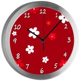 CreaDesign Funkwanduhr Funkuhr, Kinder Wanduhr, Kinderuhr, Kinderzimmer Blume rot (geräuscharmes Uhrwerk) rot