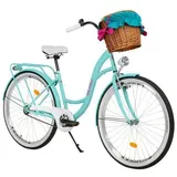 26 Zoll Damenfahrrad MILORD Citybike Mit Weidenkorb Stadtrad Blau Fahrrad 1 Gang - blau