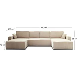 best mobilier Dellia Wohnlandschaft u-form 7-sitzer mit schlaffunktion mit bettkasten aus Cord Beige